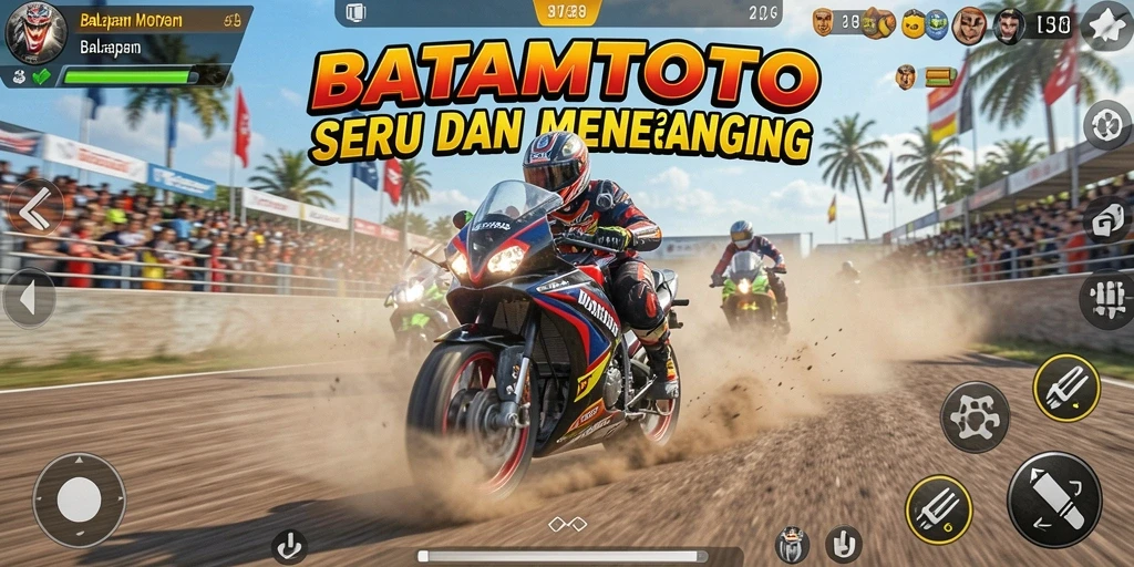 Tampilan gameplay seru di BATAMTOTO dengan aksi balapan motor.