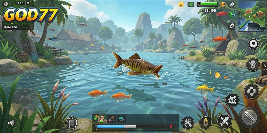 Tampilan menarik dari gameplay GOD77 yang seru saat memancing.