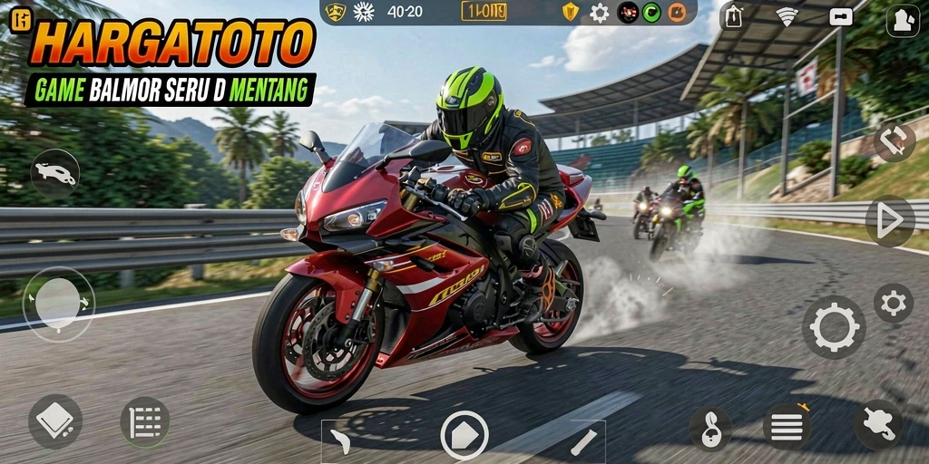 Tampilan seru dari gameplay balap motor HARGATOTO.