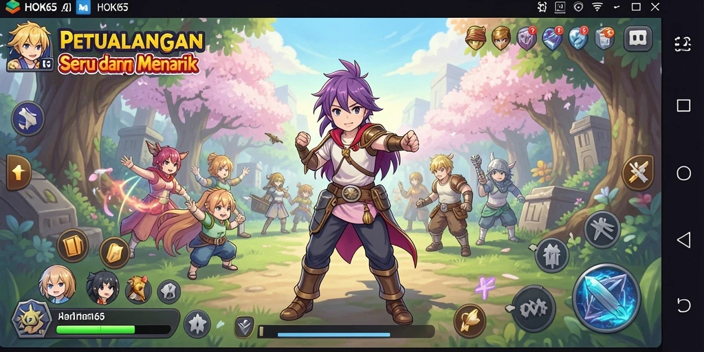 Screenshot utama HOKI65 menampilkan karakter Anime dalam aksi pertempuran.