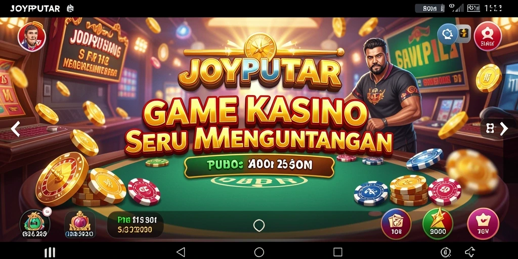 Screenshot menampilkan gameplay menarik dari JOYPUTAR dan momen kemenangan kasino.