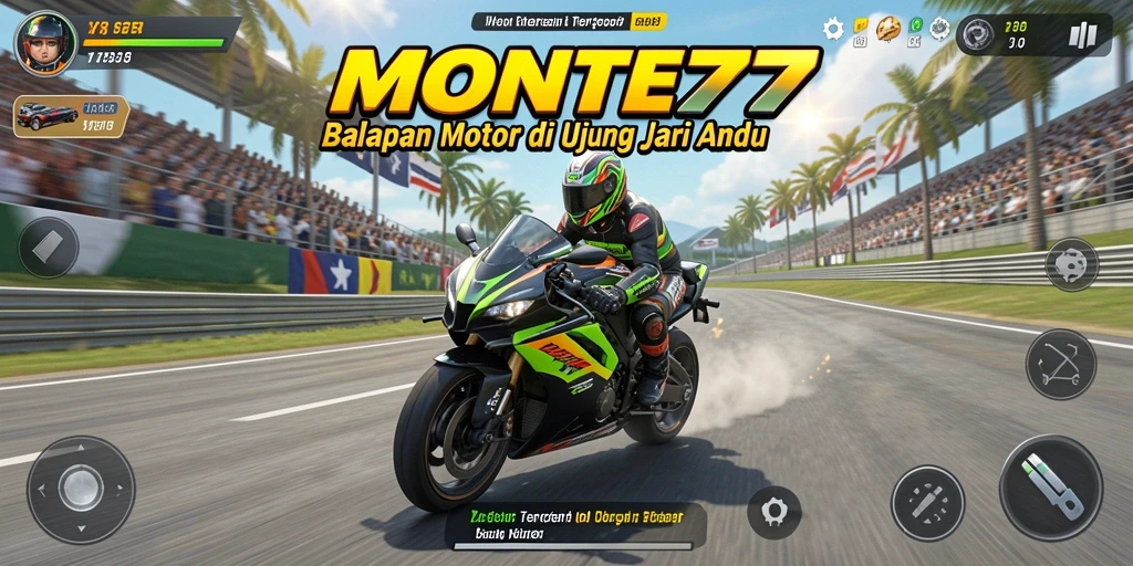 Tampilan seru dari gameplay balapan motor di MONTE77.