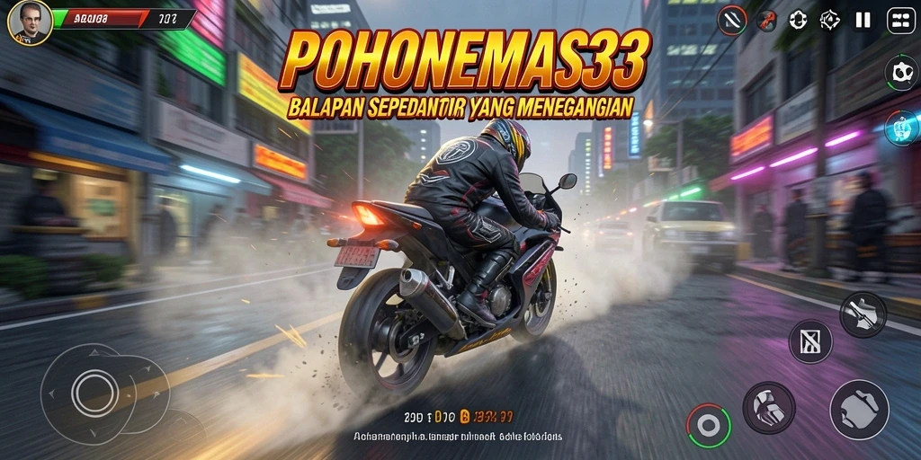 Screenshot gameplay seru POHONEMAS33 di lintasan balapan.