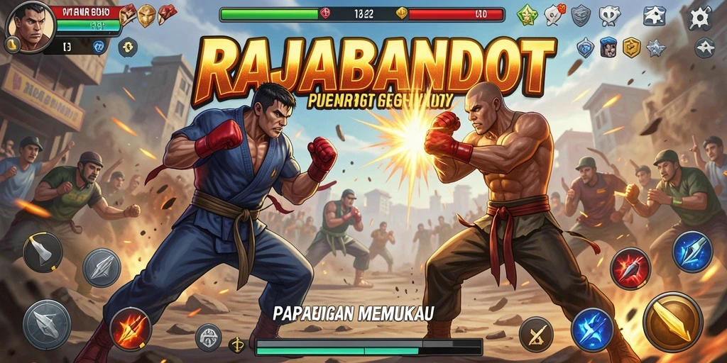 Screenshot gameplay dinamis dari RAJABANDOT dengan pertarungan seru.