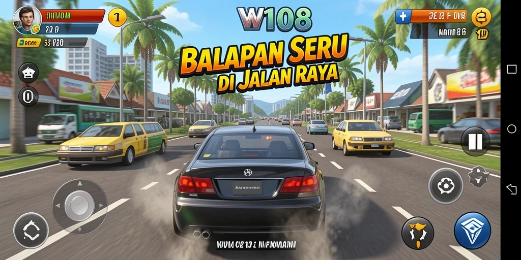 Tampilan gameplay VW108 saat balapan mendebarkan.